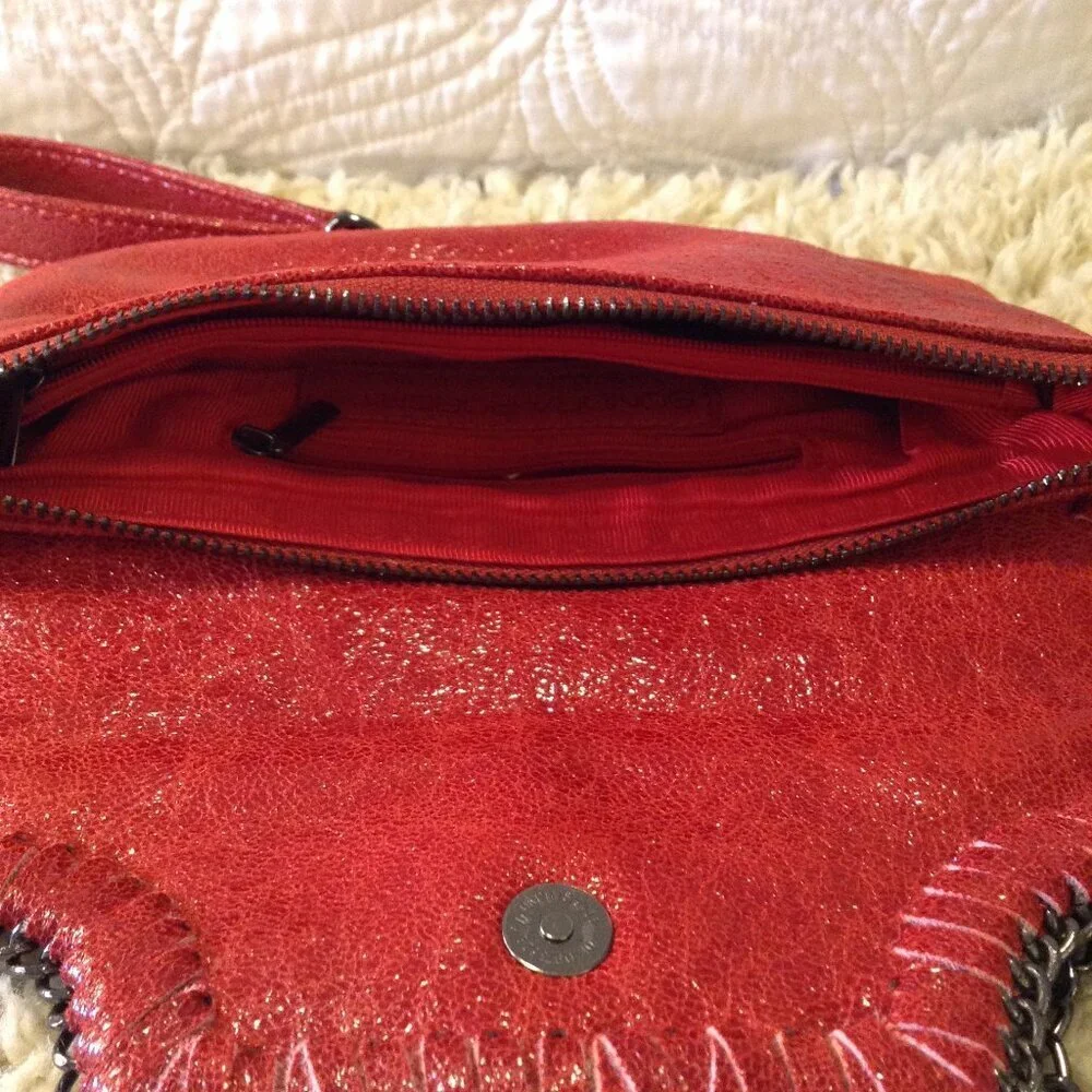 Sondra Roberts Square Red Bling Faux Suede Tassel Wristlet/Crossbody Chic Style